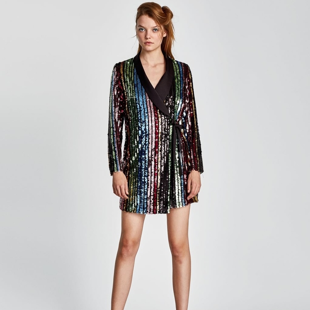 ZARA MULTICOLORED SEQUIN WRAP DRESS NWT - Picture 3 of 6